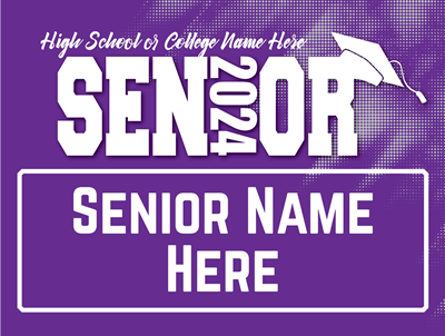 Purple & White Senior Yard Sign With Stake